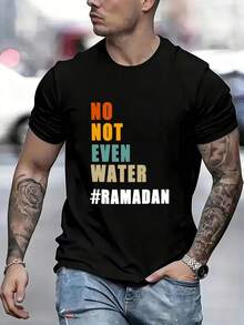 Manfinity Homme Men's Casual Slogan Graphic Round Neck Short Sleeve T-Shirt, Summer - Black - View 1