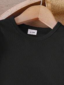 2pcs/Set Baby Girls' Ruffle Shoulder Design Red Long Sleeve Top And Bow Decor Plaid Skirt Set, Cute & Fashionable Casual School Style For Autumn/Winter - Black - View 3