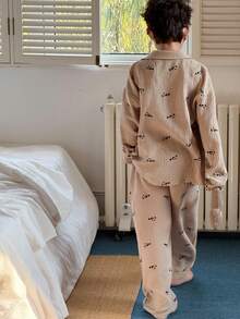 DAZY Tween Boy All-Over Print Button-Front Long Sleeve Top And Pants Pajama Set