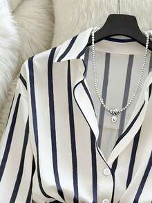 SHEIN Tall CURVE Bộ đồ hai mảnh dệt kim cỡ lớn, thanh lịch, thích hợp cho đi làm vào mùa xuân và mùa thu. - Màu xanh hải quân - Xem 3