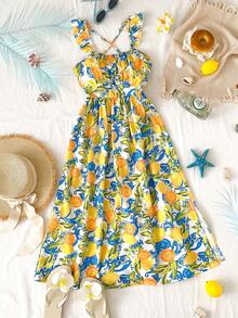 一件式少女水果印花无袖连衣裙，轻盈透气，面料柔软舒适，适合多种场合日常穿着。 - 彩色 - 查看 1