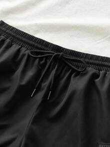 AXEPEAK Men's Casual Camouflage Print Patchwork Drawstring Waist Pants - Black - View 7
