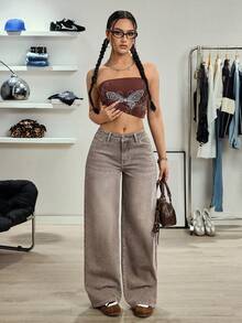 SHEIN Tall Women's Casual Versatile Straight Leg Jeans, Flattering - Brown - View 6