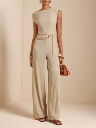 SHEIN Veneréa 女士纹理面料不对称肩部连体裤，腰部收紧