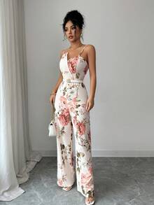 Rafferiza Women's New Digital Print Camisole Waist Wide Leg Jumpsuit, Suitable For Travel And Vacation Outfits - Apricot - View 7