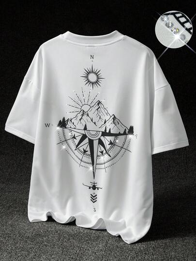 STYNVO Camiseta de manga corta de cuello redondo con estampado de montaña casual para hombre, verano