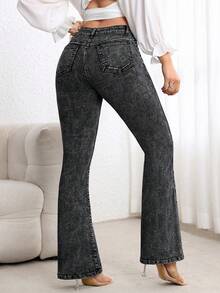 Flexra Jeans de pierna acampanada casuales para mujer - Gris Claro - Ver 2