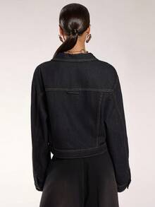 Normani Premium Denim Contrast Stitch Denim Jacket - Navy Blue - View 2