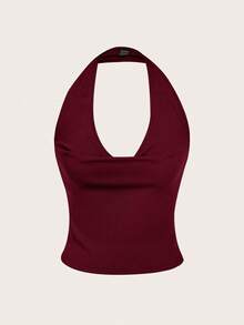 SHEIN EZwear 三合一酒红色女士休闲性感紧身上衣套装，日常百搭 - 酒紅色 - 查看 9