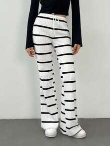 SHEIN Tall Quần nữ dáng rộng, bo thun, cạp chun, có dây rút, thích hợp cho mùa xuân/thu. - trắng - Xem 6