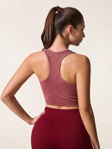 Core Rhythm ملابس علوية رياضية للنساء بياقة مربعة وأكمام ضيقة مصنوعة من خيوط AB، بتصميم دوبامين للياقة البدنية والرياضات الخارجية والتمرينات اليوغا - الأحمر - مشاهدة 4