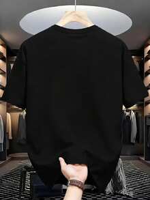 Manfinity Homme Men's Casual Slogan Graphic Round Neck Short Sleeve T-Shirt, Summer - Black - View 3