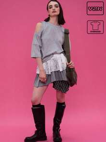 COUREZ Asymmetric Short Sleeve T-Shirt /Y2K Going Out Tops  Women Clothes  Clothes Cute - Grey - View 1