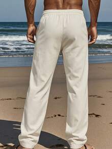 Manfinity RSRT Quần dài nam màu trơn có túi vá, kiểu dáng thường ngày. - trắng - Xem 2