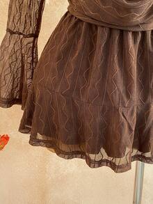 Soleia Women's Fashion Casual Plunging Neck Flare Sleeve Mini Dress Brown Summer Dress