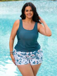 Swim Lushoire Conjunto de tankini elegante y sin espalda para tallas grandes, estilizador y favorecedor, adecuado para la playa y vacaciones