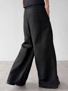 Claim Dot 男士水钻装饰斜插口袋褶皱宽松纯色长裤 - 黑色 - 查看 2