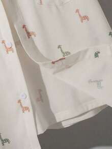 SHEIN Tween Boy Casual Short Sleeve Cartoon Giraffe Print Shirt Summer Y2k Vacation Goth Gothic Streetwear Sumwon Burgundy Holiday Vintage Boho Festival Mardi Gras Party Cute Birthday Boys Modest Home Casual Cozy