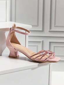 Mini mi 女童闪亮粉色小猫跟凉鞋，饰有水钻绑带和踝扣——派对和选美比赛的完美之选 - 粉色 - 查看 5