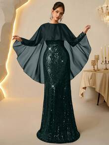 Coutiva Vestido de noche elegante y formal para mujer con parches de lentejuelas (muy adornado) - Verde Oscuro - Ver 6