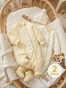 SHEIN 2 Stücke Baby Mädchen süßer Jumpsuit mit Polka Punkte & Karomuster, Frühling/Herbst - Verschiedenfarbig - Übersicht 8