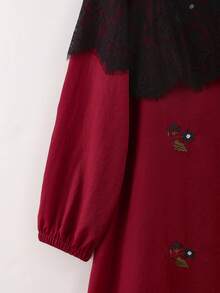 SHEIN Franclia Đầm dài thanh lịch cổ tròn thêu ren phối nhiều mảnh dành cho nữ - Đỏ - Xem 6