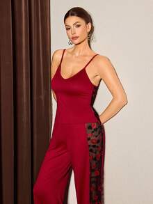 Slumberist Lace Patchwork Camisole Pajama Set Sexy 2piece Nightgown Red Sleepwear Red Night Gown Long Lingerie Dress Spaghetti Strap Night Gown - Burgundy - View 7