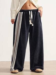 Bohemela 女士休闲纯色针织宽松运动裤 - 黑色 - 查看 5