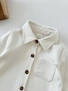 SHEIN 3pcs/Set Baby Boys' Casual Versatile Turndown Collar Front Button Chest Pocket Long Sleeve Tops - White - View 3
