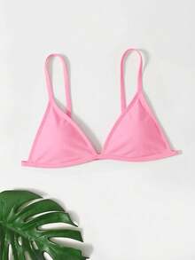 SHEIN Swim Áo bơi mùa hè dây mảnh màu trơn - Màu Hồng baby - Xem 4