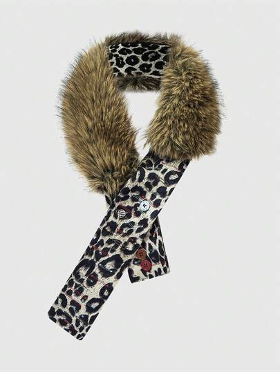 Fairycore 1pc Leopard Print Fuzzy Waist Belt, Y2K Furry Versatile Accessory For Daily, Vacation, Party, Shopping, Halloween, Christmas, Autumn/Winter