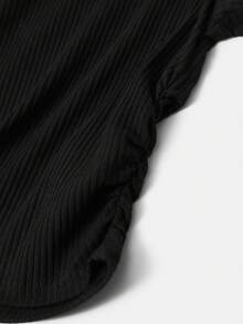 SHEIN 少女修身短袖圆领T恤和宽松阔腿针织裤套装 - 黑色 - 查看 4