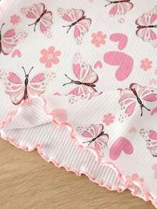 SHEIN Dozemod 女童可爱卡通图案荷叶边圆领短袖针织舒适修身睡衣套装，2件套 - 彩色 - 查看 3