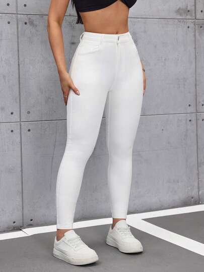 SHEIN Tall Damjeans med smal passform och medelhög midja i enfärgade, casual stil