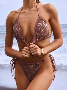 Swim Vcay 女士吊带露背亮片装饰夏季比基尼套装 - 彩色 - 查看 1