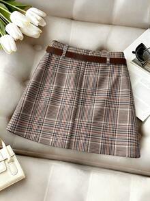 Franclia Women's Plaid Print Pleated Waist Skirt, Slimming And Elegant Style, Brown Plaid Mini Skirt.Winter Clothes For Women,Summer,Spring,Valentine's Day,Valentines Day Outfit,Carnival,Beach,Party,Birthday,Gym,Going Out,Elegant,Vacation,Casual,Y2k,Graduation Season Attire, Fashionable Casual Commuter Wear, Business Office Wear, Versatile And Stylish Everyday Casual Wear, Urban Teacher's Professional Attire - Brown - View 2