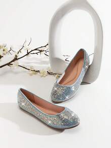 SHUZIA #Sparkleplus Women's Round Toe Soft Memory Foam Insole Iridescent Rhinestone Ballet Flat– Shiny, Lightweight & All-Day Wearable - Baby Blue - View 5