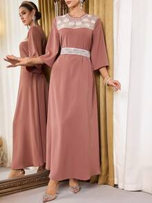 Al Najma Style Elegant 3D Floral Decor Arabic Dress For Women - Brown - View 7