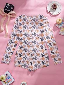 Eraneu 彩色卡通熊和蝴蝶结印花连体衣