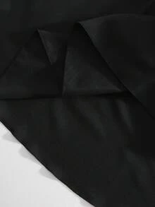 SHEIN 少女款优雅简约黑色高腰编织半身裙，饰有可拆卸蝴蝶结，春夏百搭，可搭配衬衫、T恤、Polo衫等。 - 黑色 - 查看 8