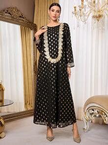 Al Najma Arabic Style Polka Dot Dress, Muslim Women's Arabian Dress For Gatherings - Black - View 1