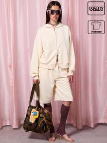 COUREZ Oversized Reißverschluss Hoodie / Sommer Tops Y2K Sommer Kleidung Sommer Outfits für Frauen Vintage - Gelb - Übersicht 1