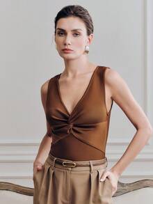 Anewsta Women's Bandage Knit Camisole Top - New Winter Commuter Slim-Fit Versatile Layering Sweater, Comfortable Stretchy - Coffee Brown - View 1