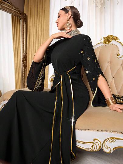 Al Najma Women's Fashion Off-Shoulder Arabic Style Dress, Party Wear