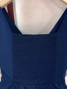 SHEIN Franclia Women's Shirred Fashionable Work Commute Party Graduation Daily Slim Fit Camisole Peplum Top Blue Sleeveless Top - Navy Blue - View 4