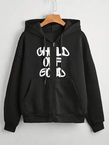 Hombre005 Sudadera con Capucha Hombre - Chaqueta Cremallera Nueva Colección, Diseño Trendy y Versátil, Envío desde México con capucha con cremallera negra con texto blanco llamativo, perfecta para un estilo casual atemporal - Negro - Ver 1
