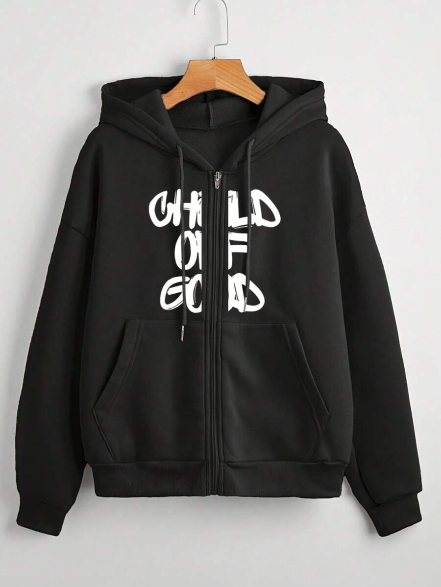 Hombre005 Sudadera con Capucha Hombre - Chaqueta Cremallera Nueva Colección, Diseño Trendy y Versátil, Envío desde México con capucha con cremallera negra con texto blanco llamativo, perfecta para un estilo casual atemporal - Negro - Ver 1