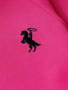 SHEIN Genkimix Kids 2 件套女孩少女玫瑰红色插肩袖纯色运动衫套装和裤子套装，针织休闲圆领套装 - 玫紅色 - 查看 7