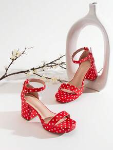SHUZIA Women's Red Polka Dot Block Heel Ankle Strap Platform Sandals – Graphic, Bold & Stylish Valentine's Day - Red - View 6