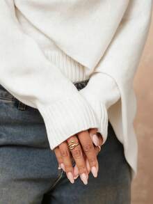 Lumalex Áo len nữ cổ cao ôm sát tay dài kèm khăn choàng. - trắng - Xem 8